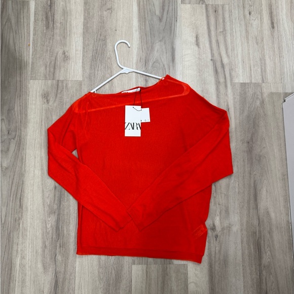 Zara Women's Vibrant Red Off-the-Shoulder Sweater - Picture 1 of 2